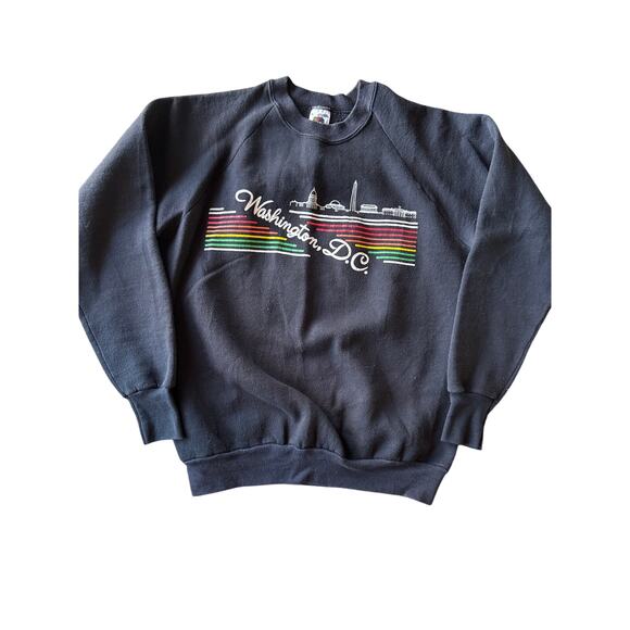 Vintage Washington D.C. Artwork Souvenir USA Made FOTL L Black Crewneck - Picture 1 of 7